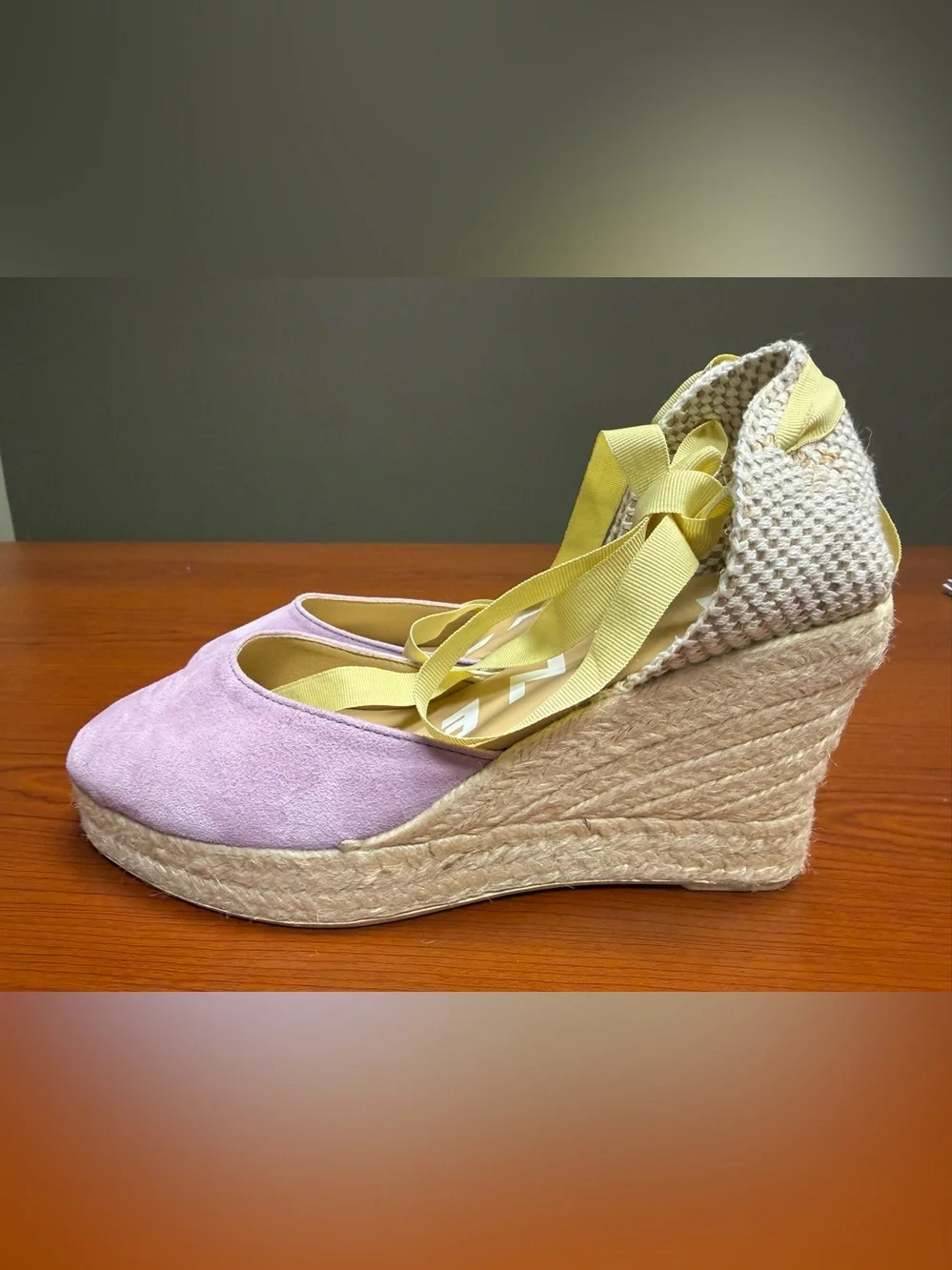 Manebí Wisteria Lilac Suede Lace-Up Espadrille Wedge Platform Sandals Size 40